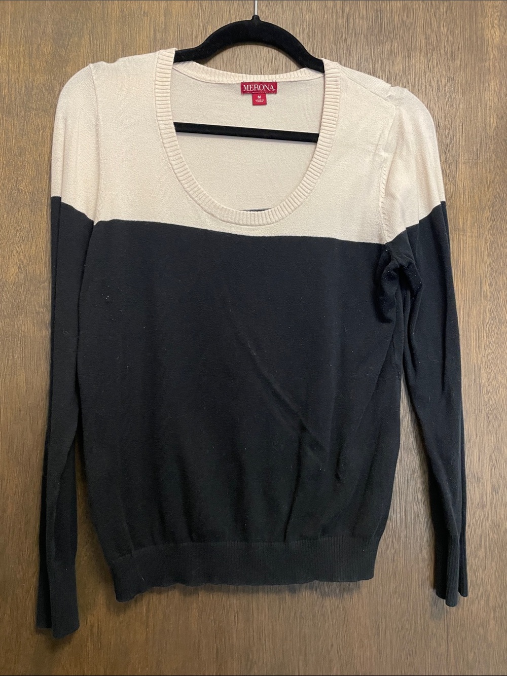 Merona Two-Tone Black and Cream Scoop Neck Sweater